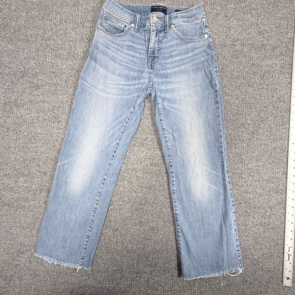 Lucky Brand Ava Mid Rise Crop Mini Boot Jeans Light Wash Raw Hem Size 4 27 - Picture 5 of 12